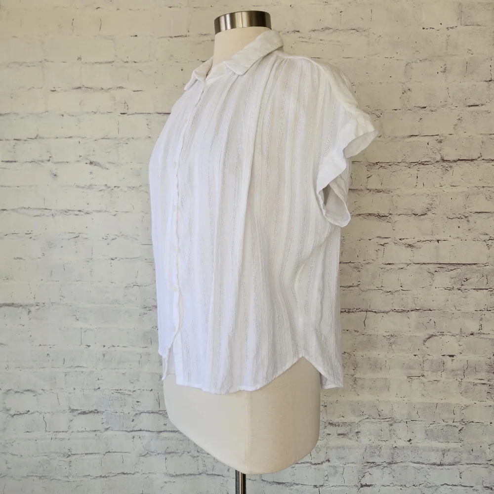 Carly Jean Los Angeles White Short Sleeve Button Down Shirt with Collar Medium - Picture 5 of 9